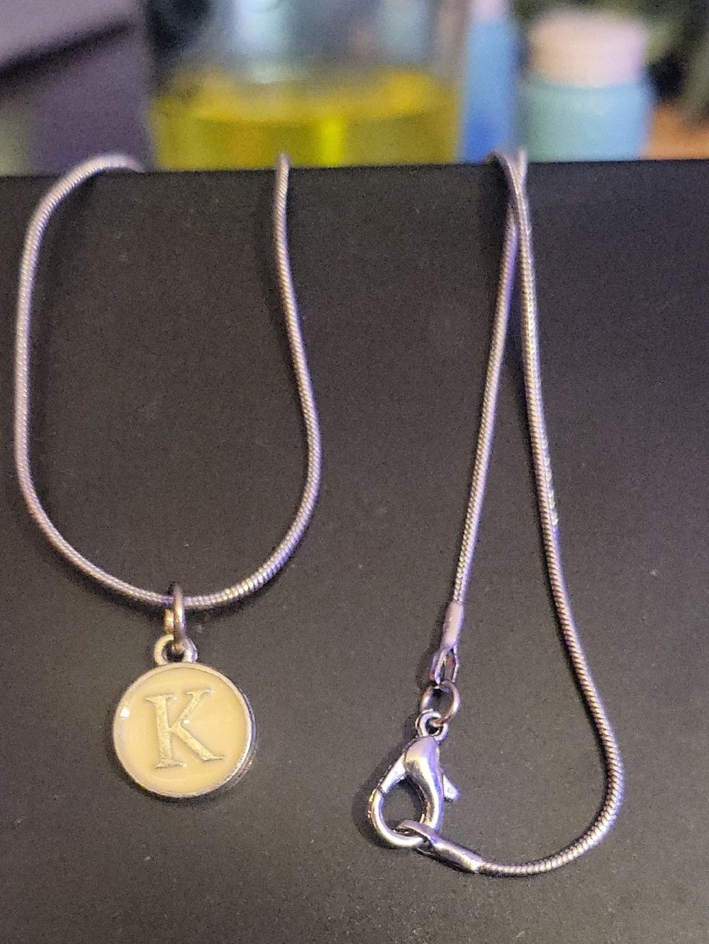 Initial K Pendant Necklace in White and Silver - Picture 3 of 3
